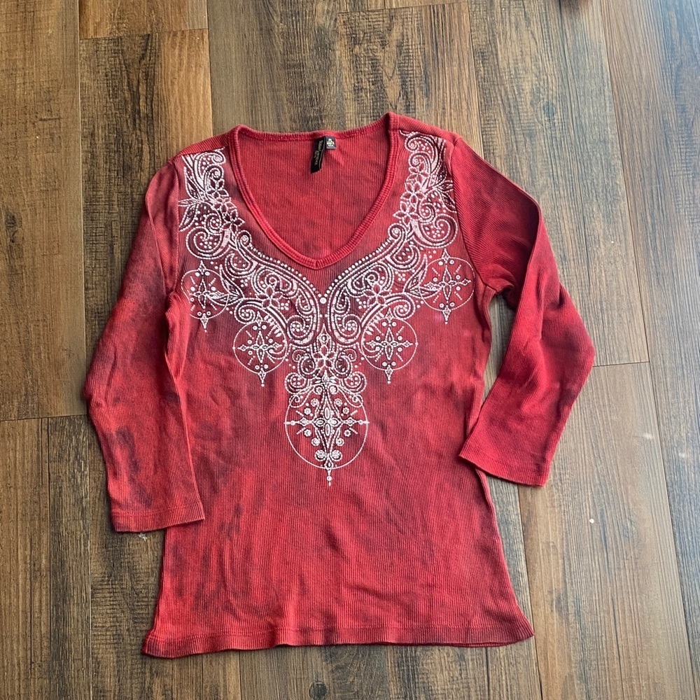 ❤️Susan Lawrence Red Embroidered Blouse
